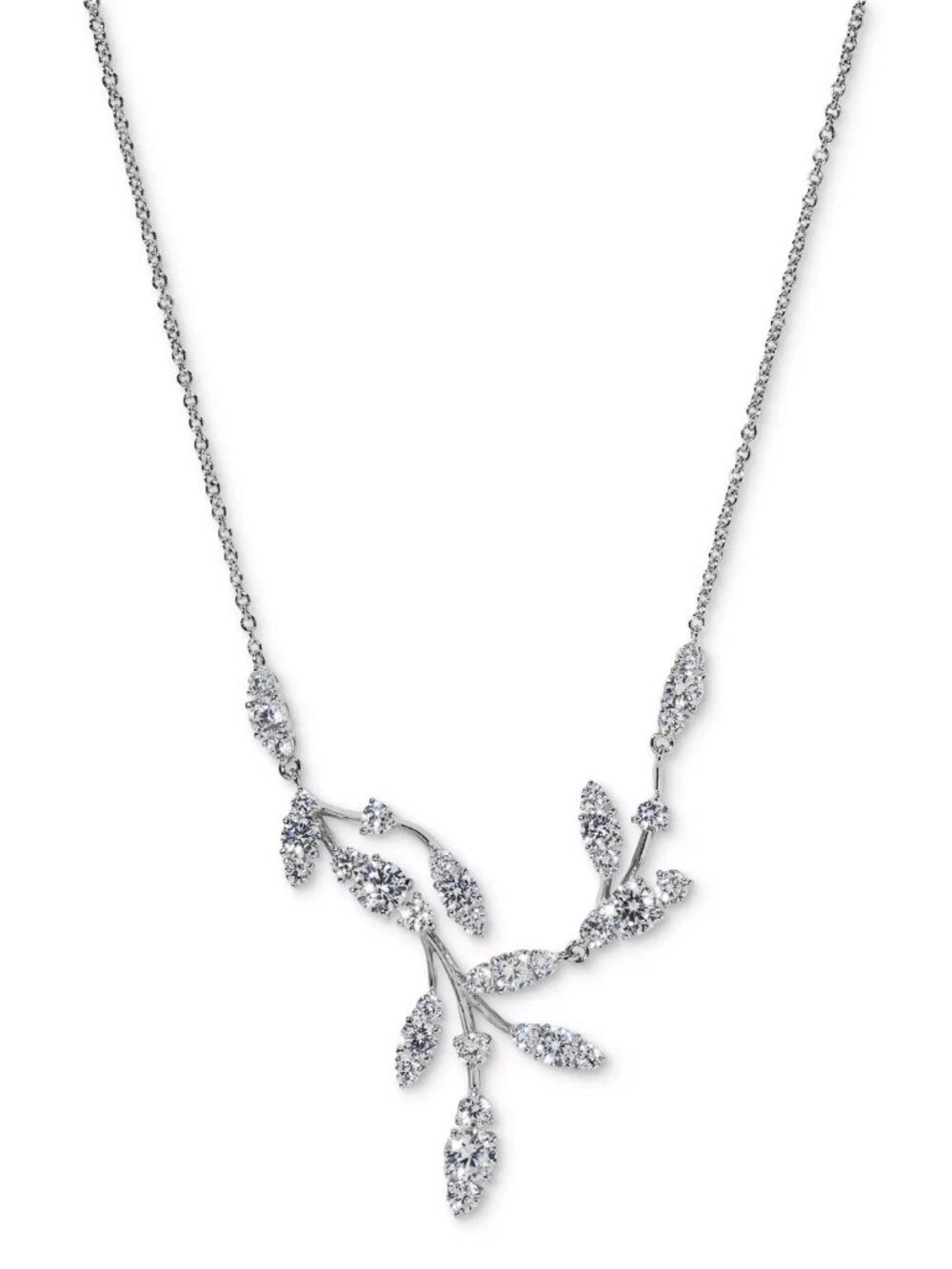 Eliot Danori Silver-Tone Cubic Zirconia Curved Vine Statement Necklace 16” + 2”